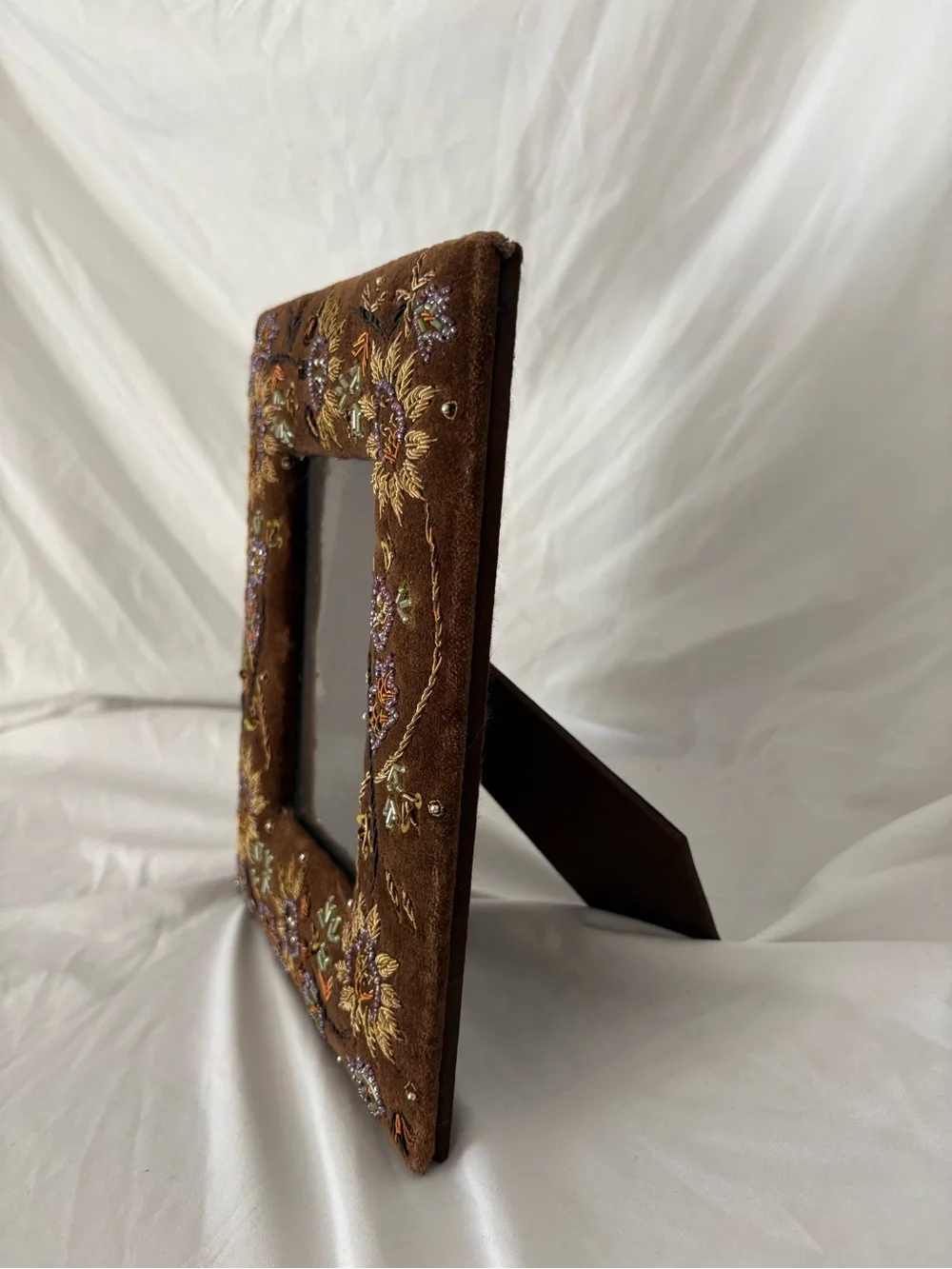 Vintage 90s beaded whimsygoth picture frame velvet embroidered floral home decor